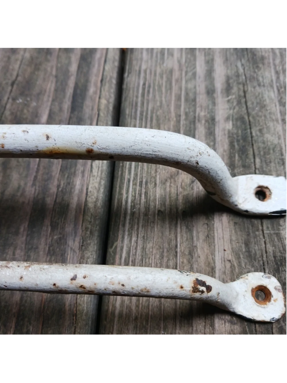 Pair Of 2 VTG Cast Iron Large Drawer Handles Farmhouse Chippy Paint 8